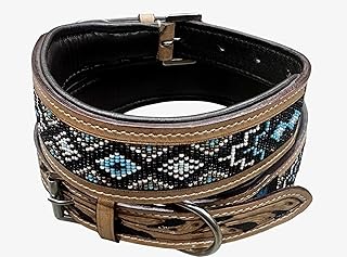 Large Leather Dog Collar with Colorful Beaded Design
