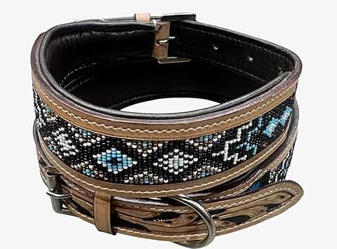Large Leather Dog Collar with Colorful Beaded Design