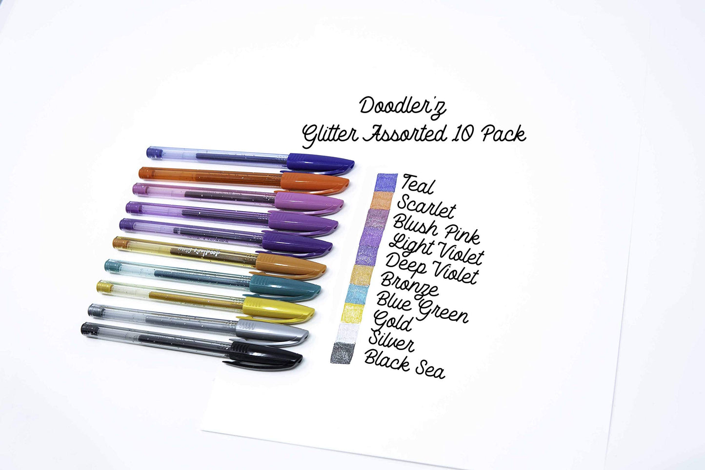 10 Assorted Glitter Gel Pens with Bold 1.0mm Tips