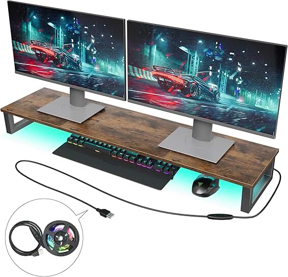 Large 37.7" Dual LED Monitor Stand with RGB Lights