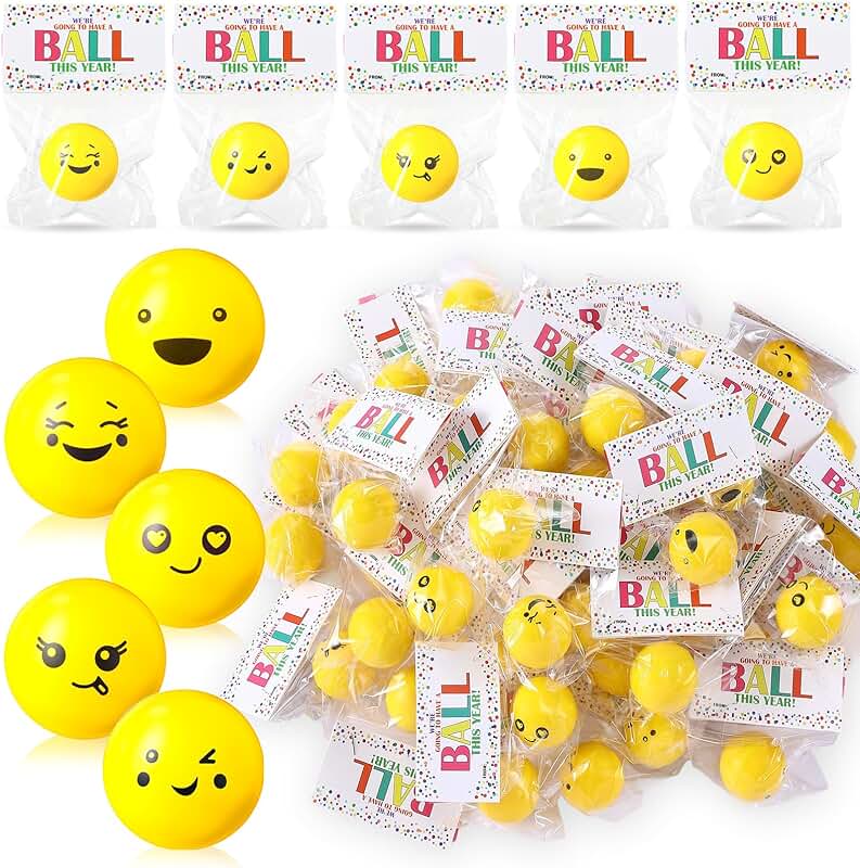 Set of 50 Funny Face Stress Balls with Bag and Card