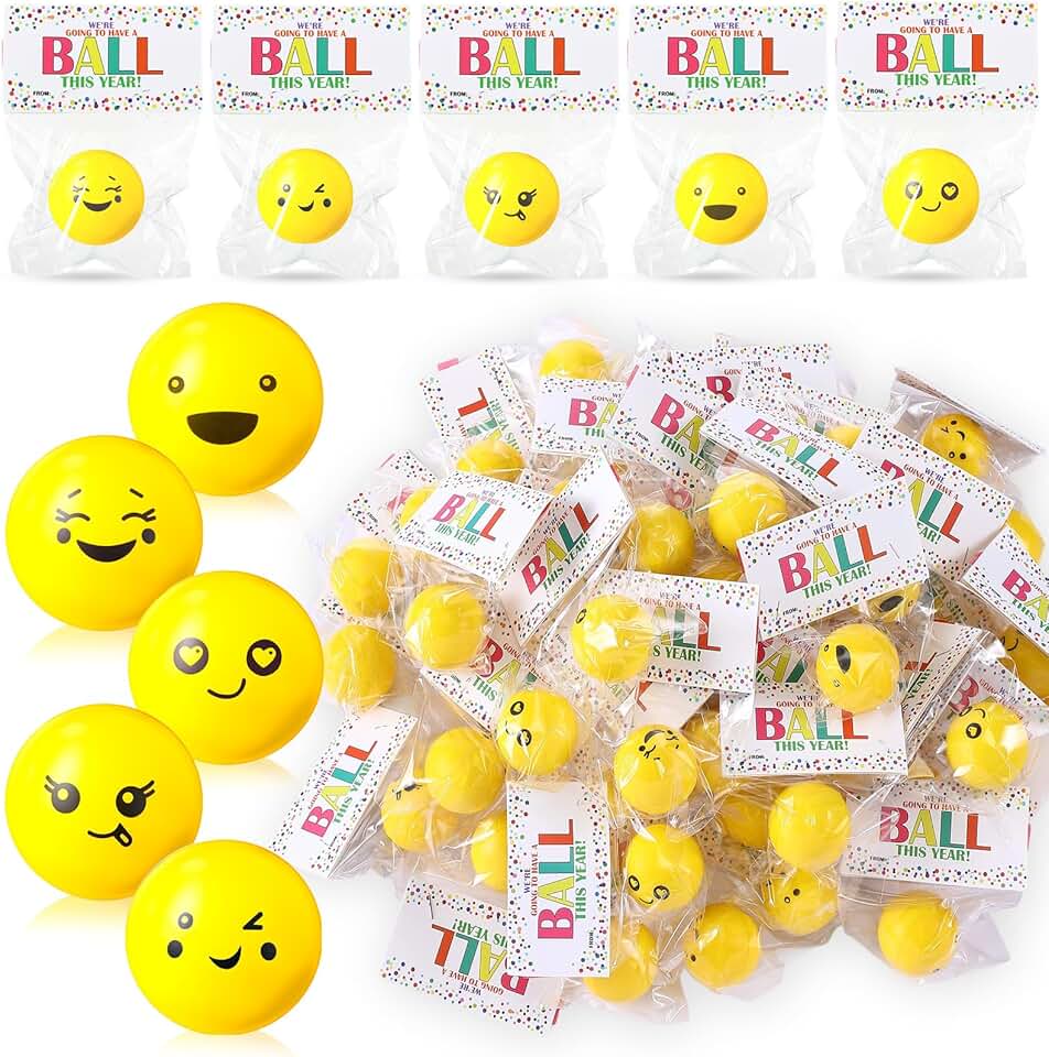 Set of 50 Funny Face Stress Balls with Bag and Card
