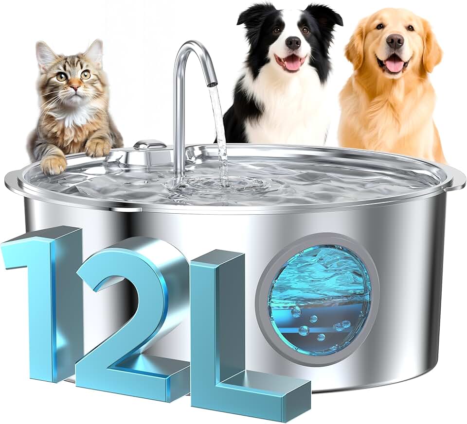 Large Dog Water Fountain with Stainless Steel Bowl
