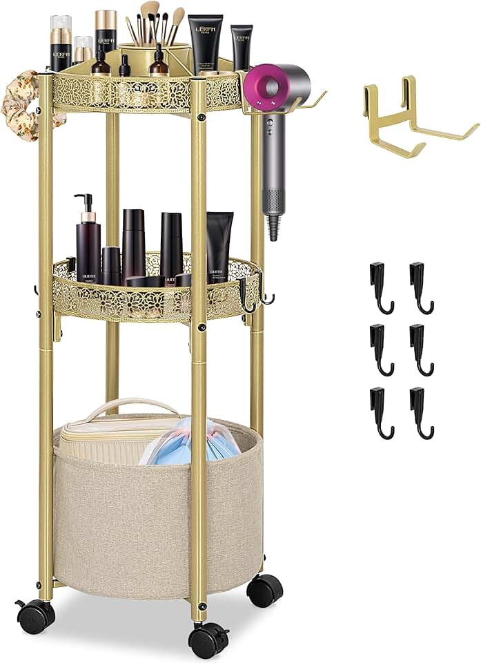 Three-Tier Makeup and Hair Dryer Storage Cart