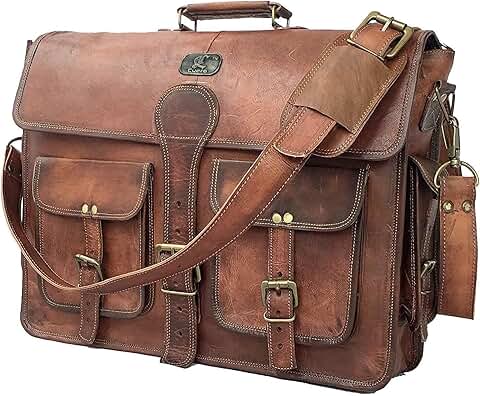 Leather Messenger Bag for Men, 18 Inch Laptop, Vintage Brown