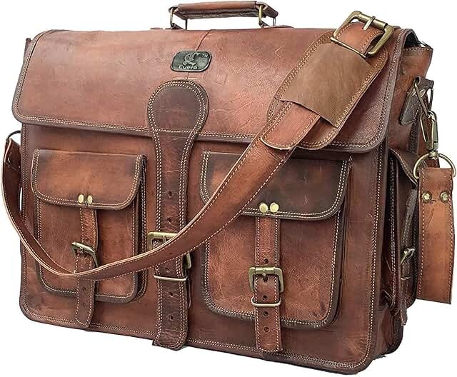 Leather Messenger Bag for Men, 18 Inch Laptop, Vintage Brown
