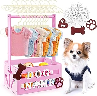 Wooden Dog Closet with Hanging Rods and Baskets