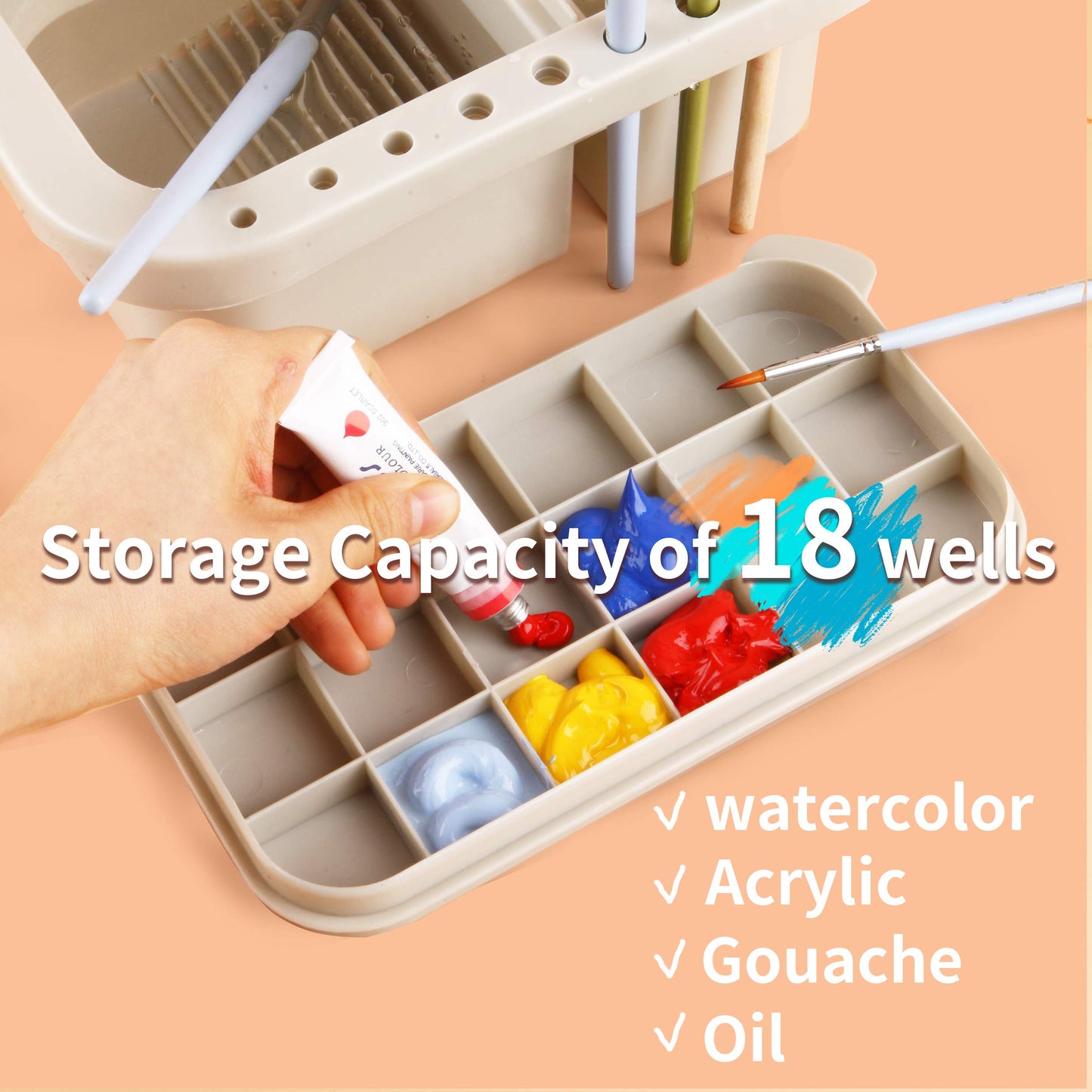 Multi-Use Paint Brush Basin with Palette and Holder