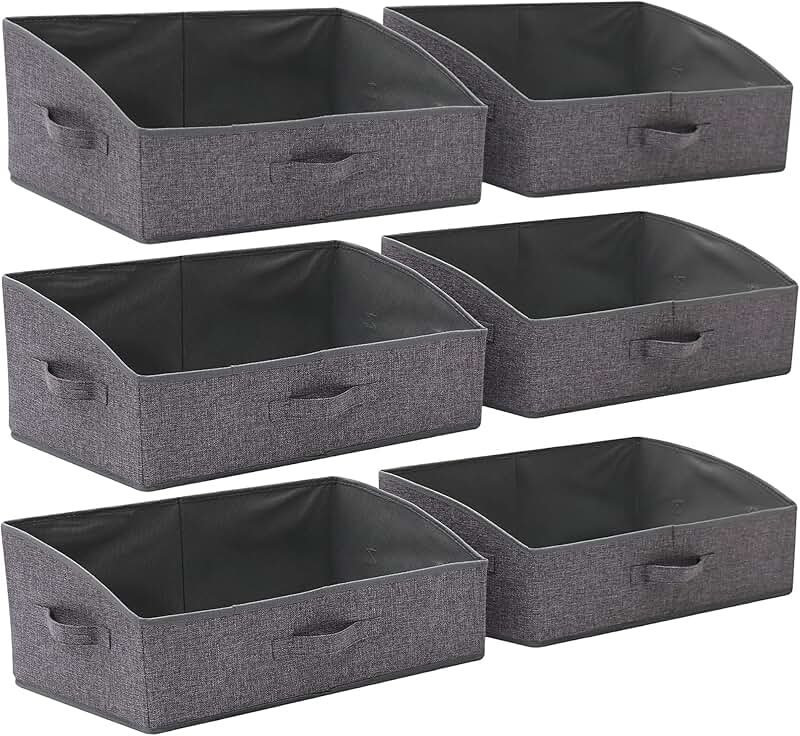 Six Large Foldable Fabric Storage Bins with Handles