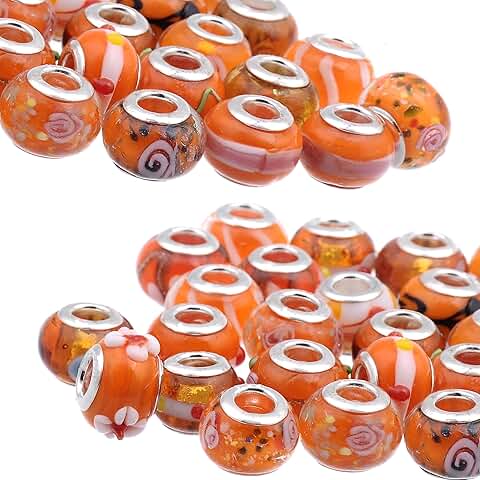 Orange Murano Glass Beads for Charm Bracelets, 90 Pieces