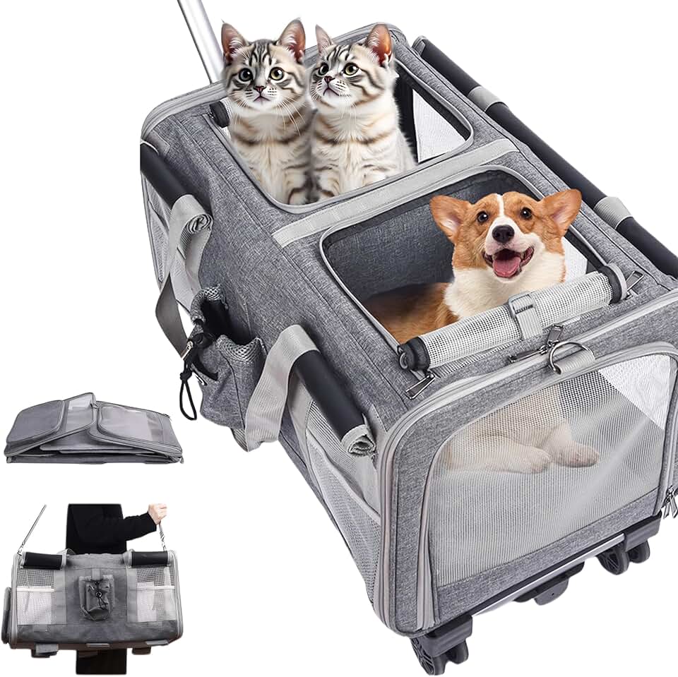 Large Foldable Cat and Dog Carrier with Wheels