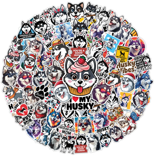 Set of 64 Waterproof Siberian Husky Dog Stickers