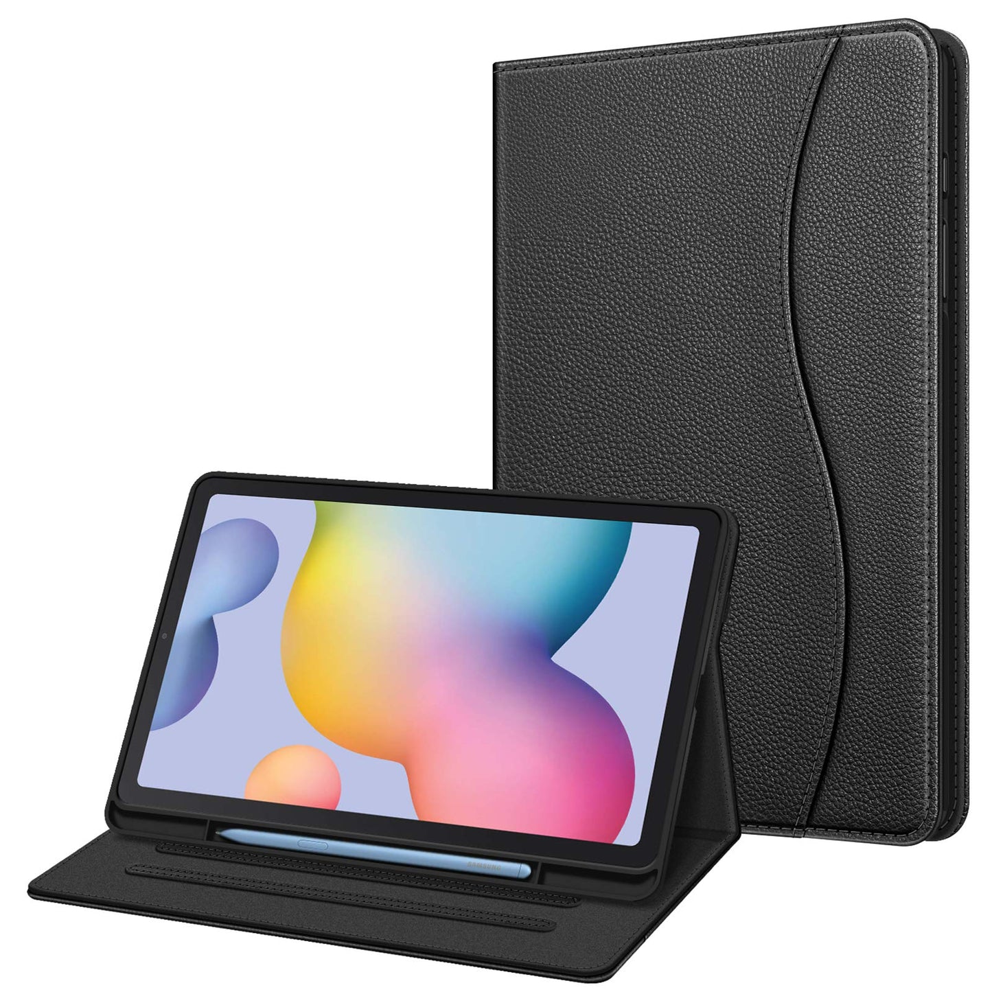 Case for Samsung Galaxy Tab S6 Lite 10.4 inch 2022/2020 Model (SM-P610/P613/P615/P619) with S Pen Holder, Multi-Angle Viewing Soft TPU Back Cover with Pocket Auto Wake/Sleep, Black