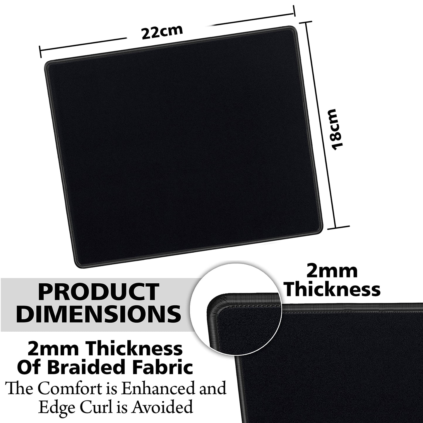 10 Pack 2mm Mouse Pad with Stitched Edges Non-Slip Rubber Base, Premium-Textured and Waterproof Mousepads Bulk, Mouse Pad for Computers, Laptop, Office & Home(220x180x2mm, Black - 10 Pack)