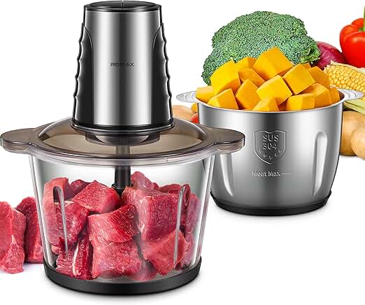 Electric Food Processor with Two 12-Cup Bowls and 500W Motor