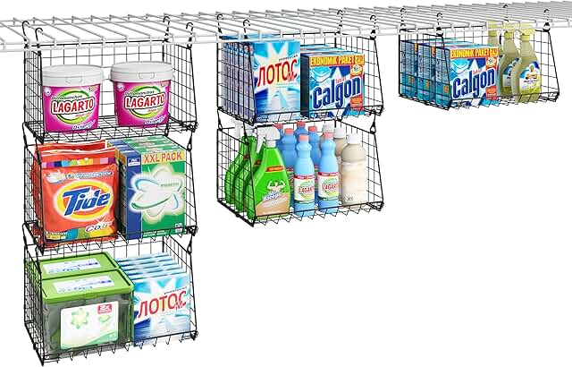 Set of three foldable laundry baskets with rotating hooks