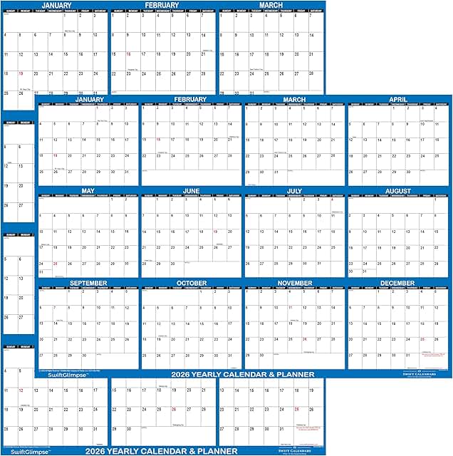 Large 32x48 Navy Wall Calendar, Erasable and Reversible
