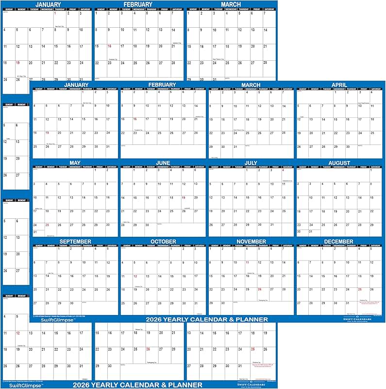Large 24x36 Inch 2026 Wall Calendar, Reversible, Horizontal or Vertical