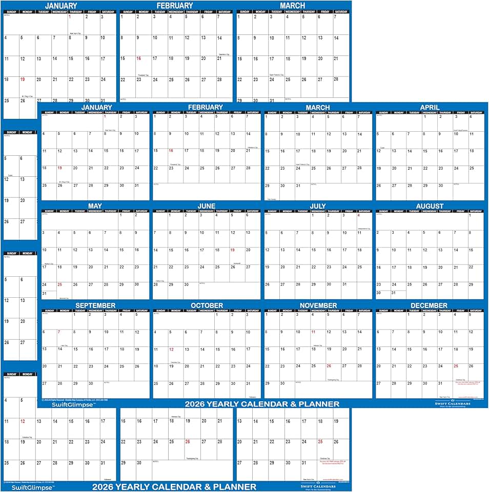 Large 24x36 Inch 2026 Wall Calendar, Reversible, Horizontal or Vertical