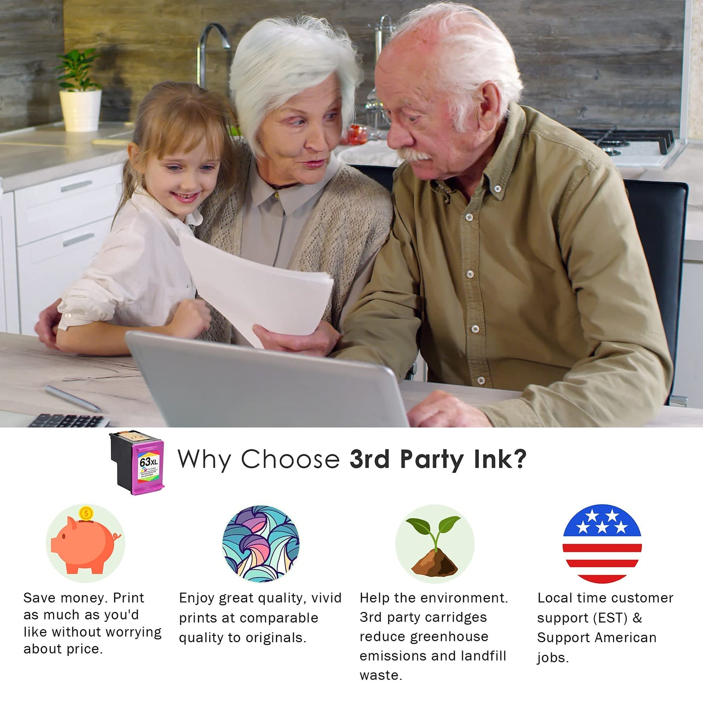 1 Color Remanufactured Cartridge 63XL 63 XL High Yield for Envy 4512 4520 Deskjet 3632 2130 2132 1110 1111 3636 3637 1112 3630 3634 OfficeJet 3830 3833 4650 4652 4655 5255 5258 Printer