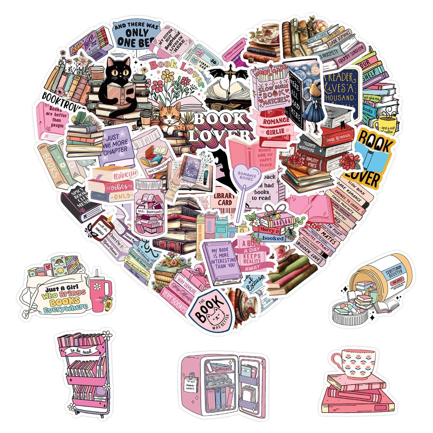 60 Book Lover Stickers for Journals and Laptops