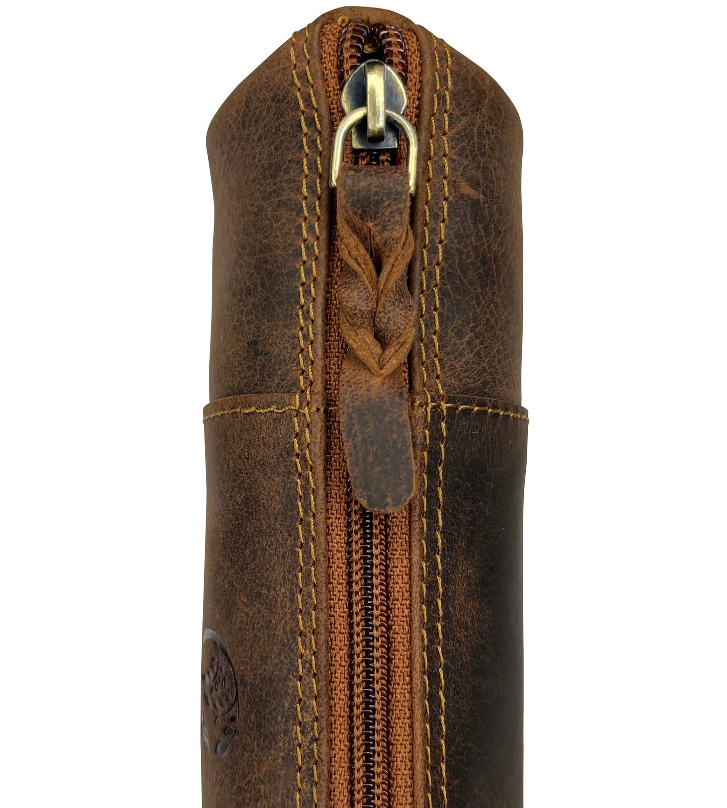 Leather Pencil Case with Zipper in Brown