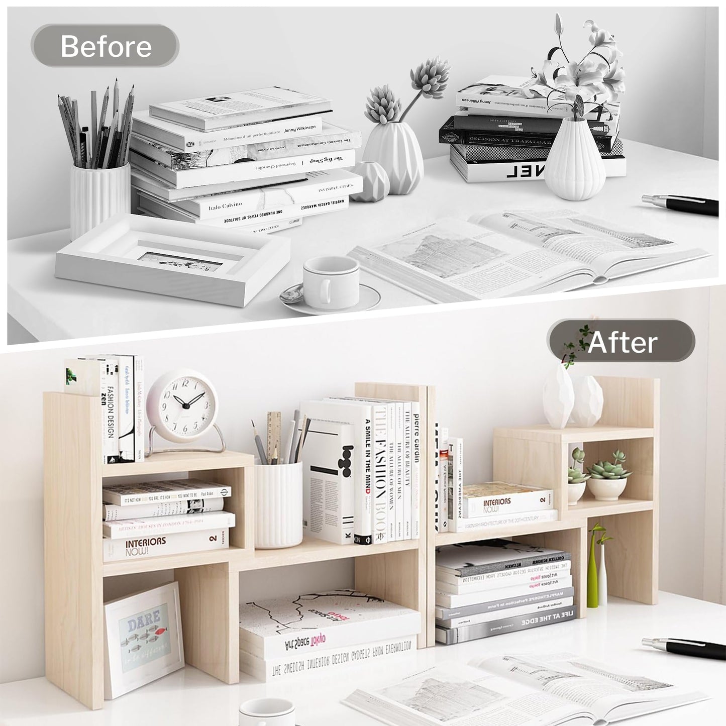 Adjustable White Wood Desktop Organizer, 5 Units