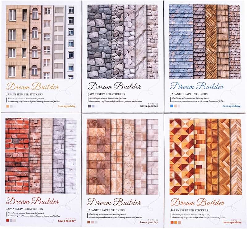 60 Pcs Dream Builder Washi Paper Stickers for Scrapbooking