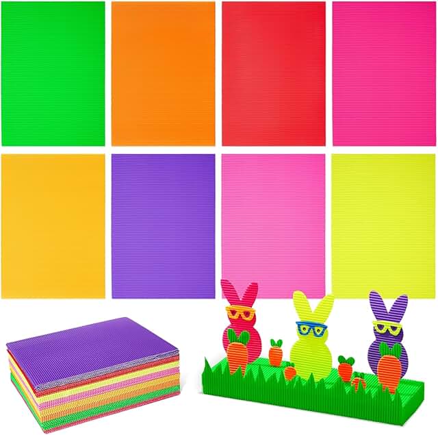 64 Multicolor Corrugated Cardboard Sheets, 8.3 x 11.8 in