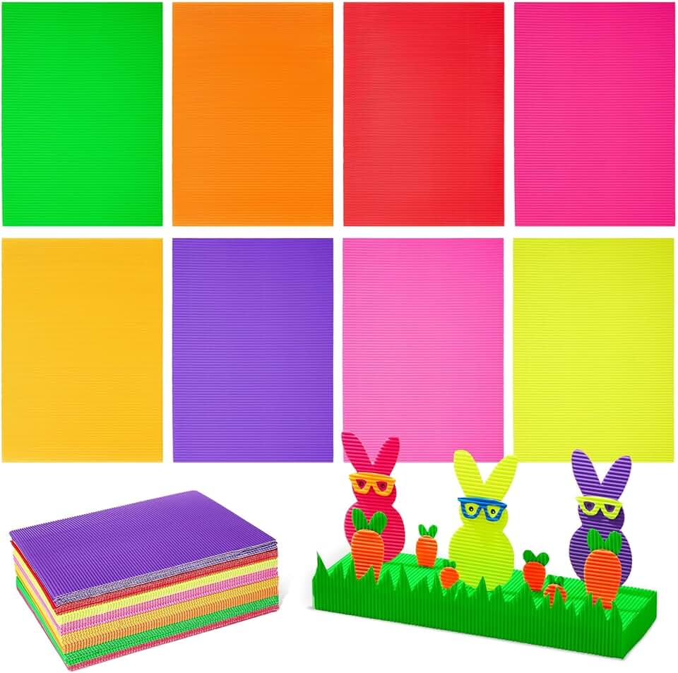 64 Multicolor Corrugated Cardboard Sheets, 8.3 x 11.8 in