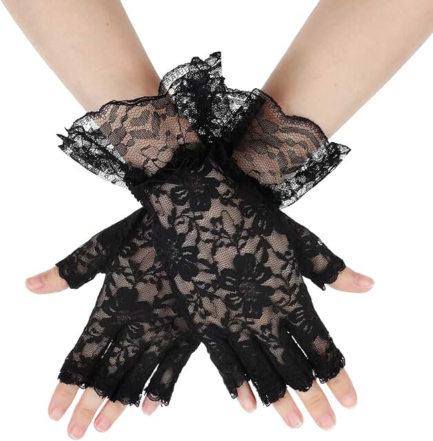 Short Elegant Black Lace Fingerless Gloves for Women