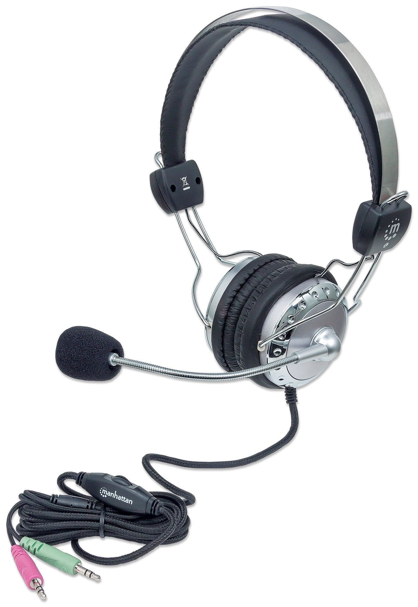 Stereo headset with flexible mic and 8 ft cable