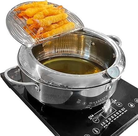 Large 11" Stainless Steel Deep Fryer Pot with Thermometer