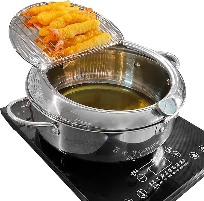 Large 11" Stainless Steel Deep Fryer Pot with Thermometer