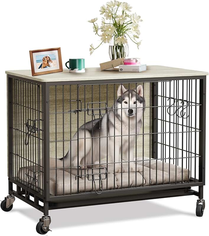 Wooden Dog Crate with Doors and Removable Tray