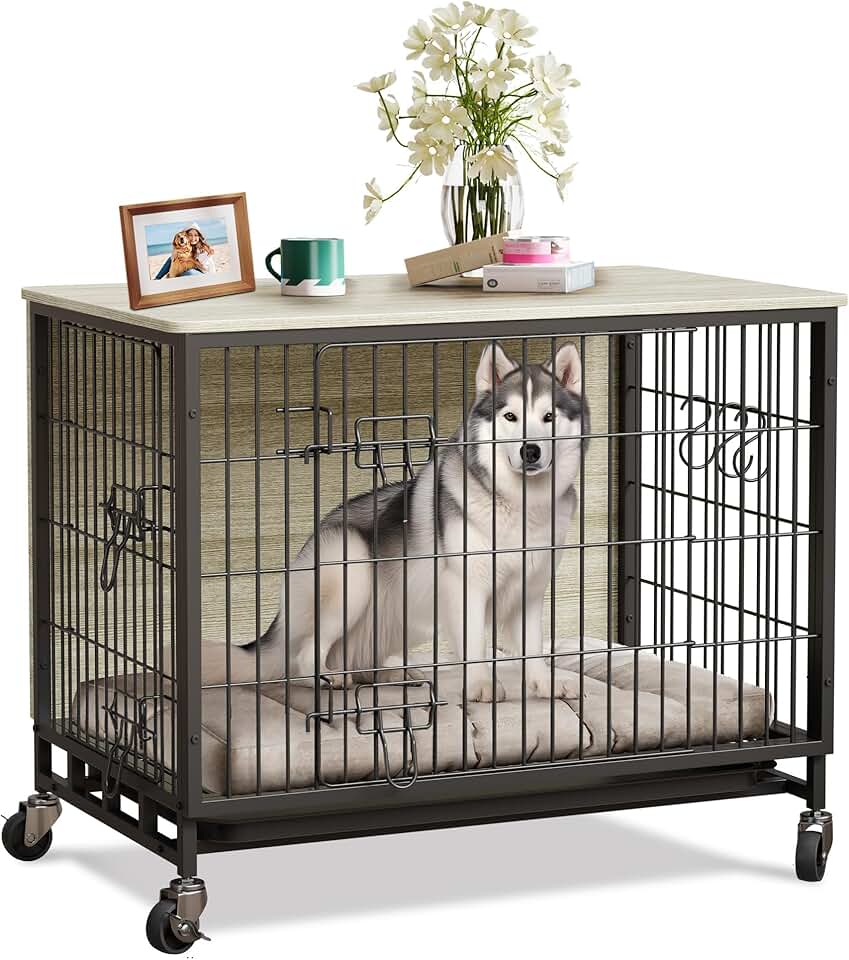Wooden Dog Crate with Doors and Removable Tray