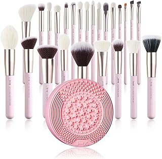 25-Piece Pink Professional Makeup Brush Set with Cleansing Mat