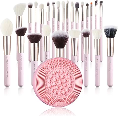 25-Piece Pink Professional Makeup Brush Set with Cleansing Mat