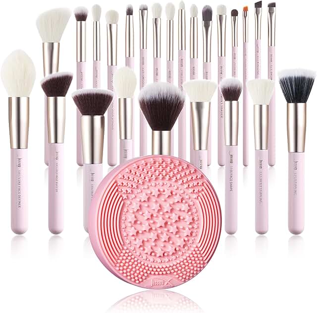 25-Piece Pink Professional Makeup Brush Set with Cleansing Mat
