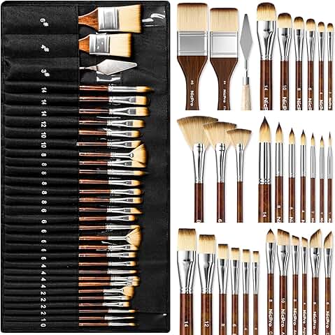 30-Piece Paint Brush Set with Spatula and Cloth Roll
