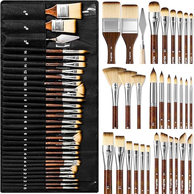 30-Piece Paint Brush Set with Spatula and Cloth Roll