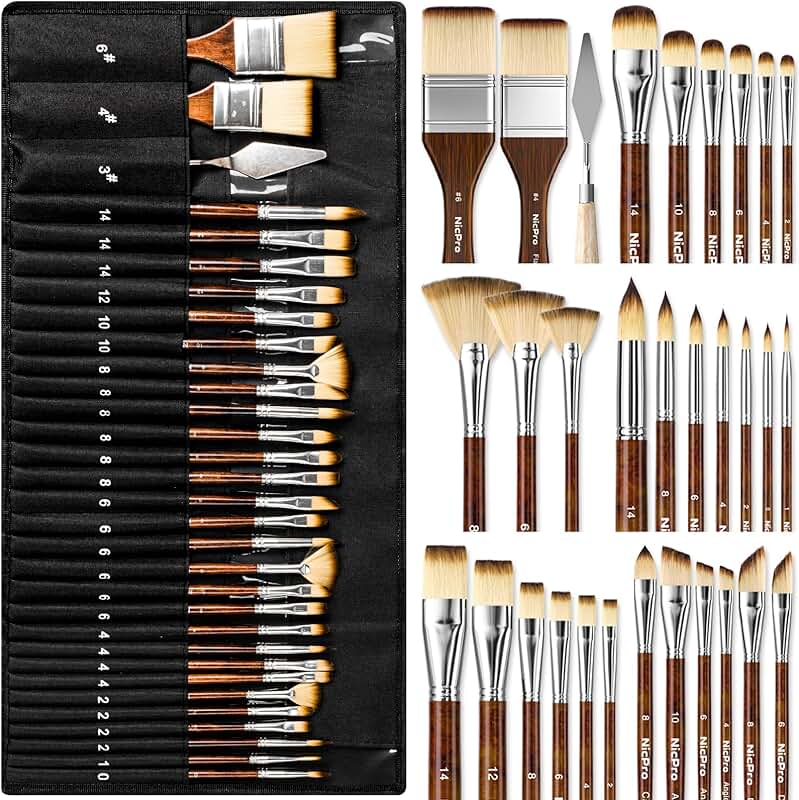 30-Piece Paint Brush Set with Spatula and Cloth Roll