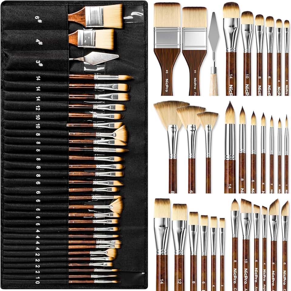 30-Piece Paint Brush Set with Spatula and Cloth Roll