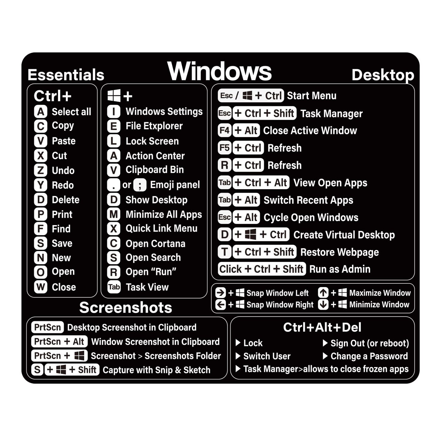 Black Windows Shortcut Vinyl Sticker for PC and Laptop