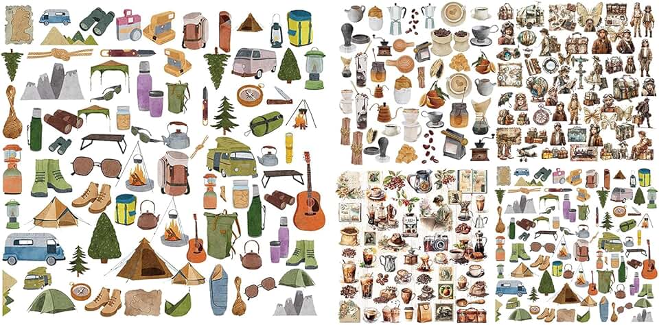 Five Packs of Vintage Junk Journal and Scrapbooking Stickers