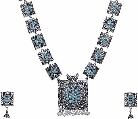 Indian Antique Silver Necklace with Pearl and Stones