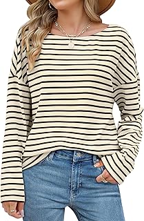 Women's Long Sleeve Striped Boat Neck Casual Top