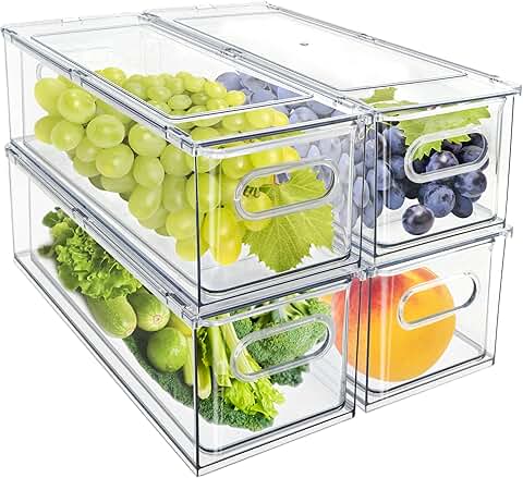 Stackable Clear Fridge Drawer Bins, 4 Pack