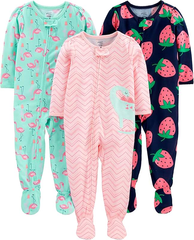 Baby and Toddler Girls' 3-Pack Jersey Footed Pajamas