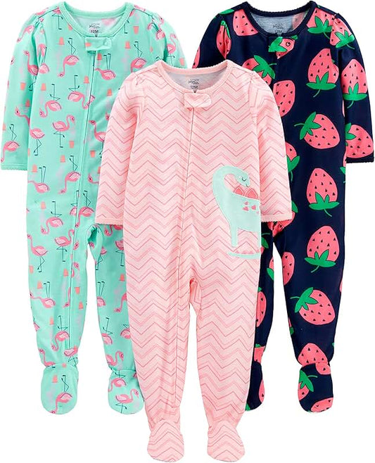 Baby and Toddler Girls' 3-Pack Jersey Footed Pajamas